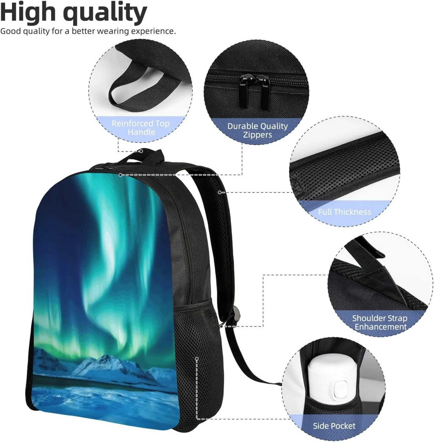 Travel Backpack for Women Men Lightweight 17 inch Laptop Bag Northern Lights Backpack Casual Daypack