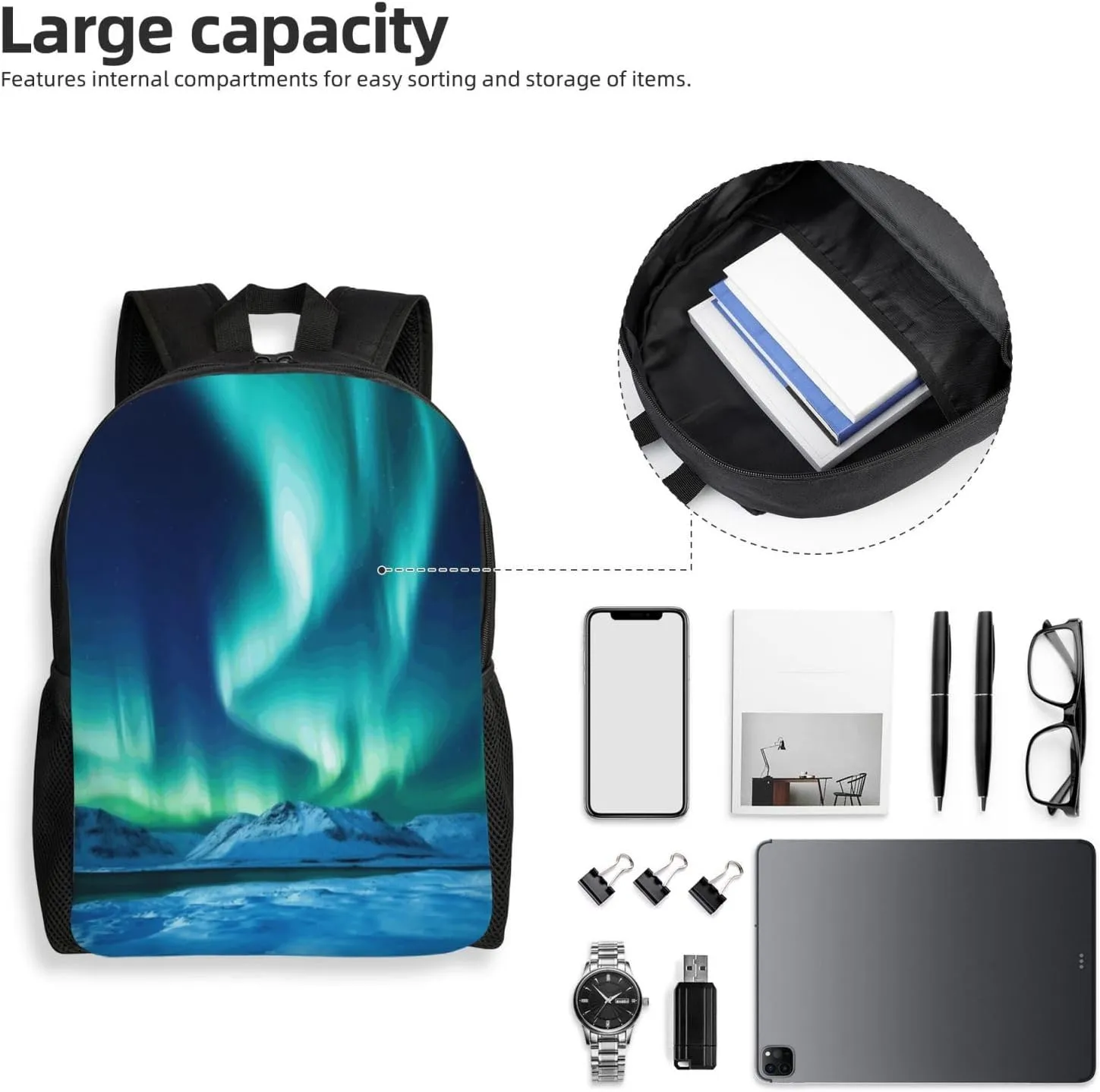 Travel Backpack for Women Men Lightweight 17 inch Laptop Bag Northern Lights Backpack Casual Daypack