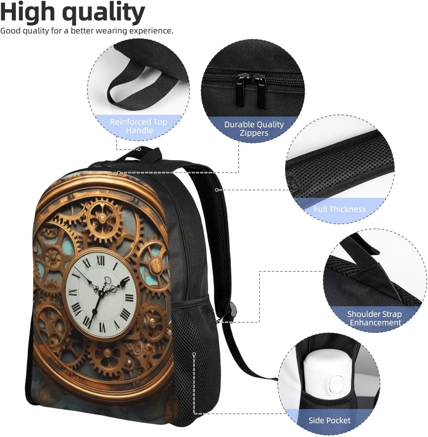 Travel Backpack for Women Men Lightweight 17 inch Laptop Bag Rusty Steampunk Clock Backpack Casual Daypack