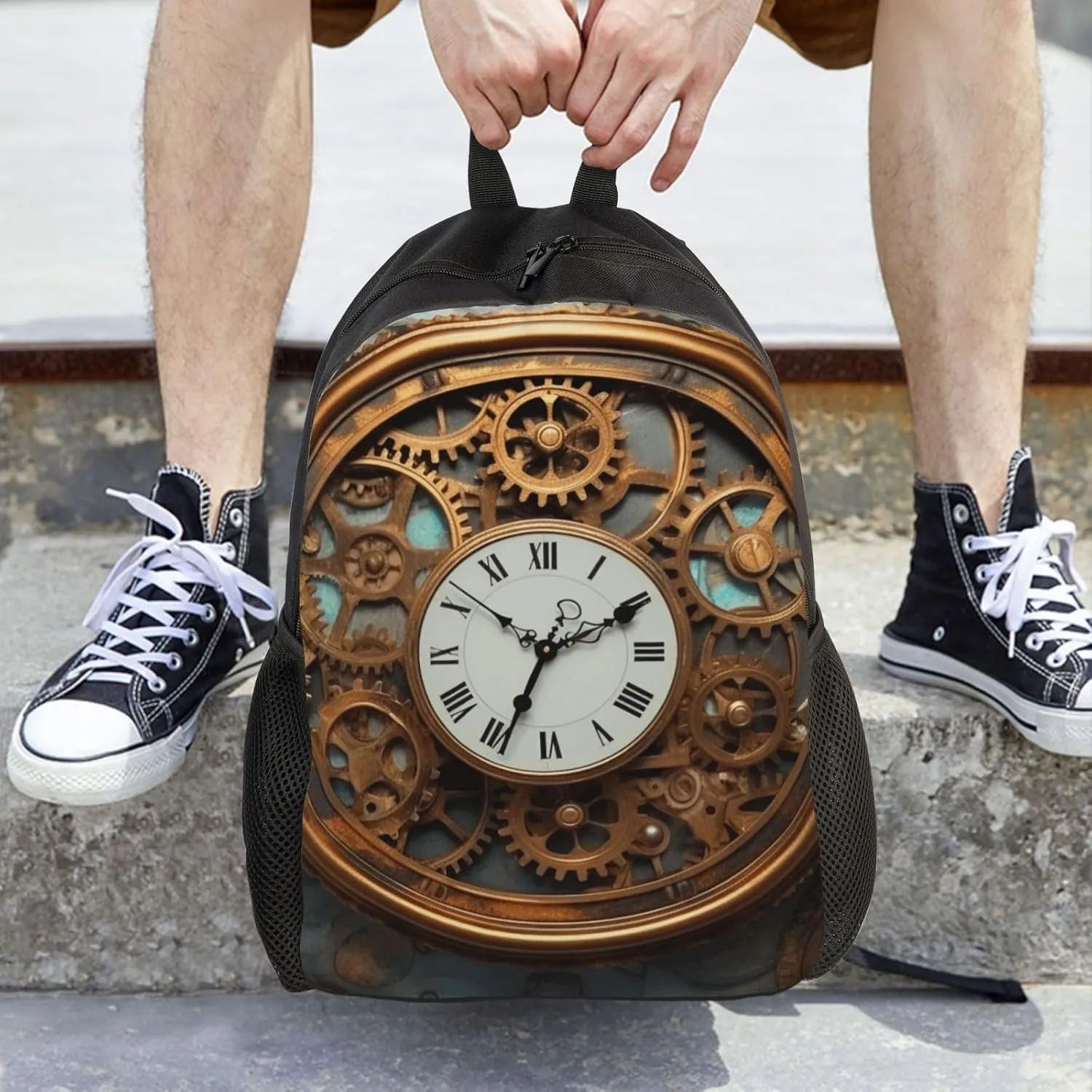 Travel Backpack for Women Men Lightweight 17 inch Laptop Bag Rusty Steampunk Clock Backpack Casual Daypack