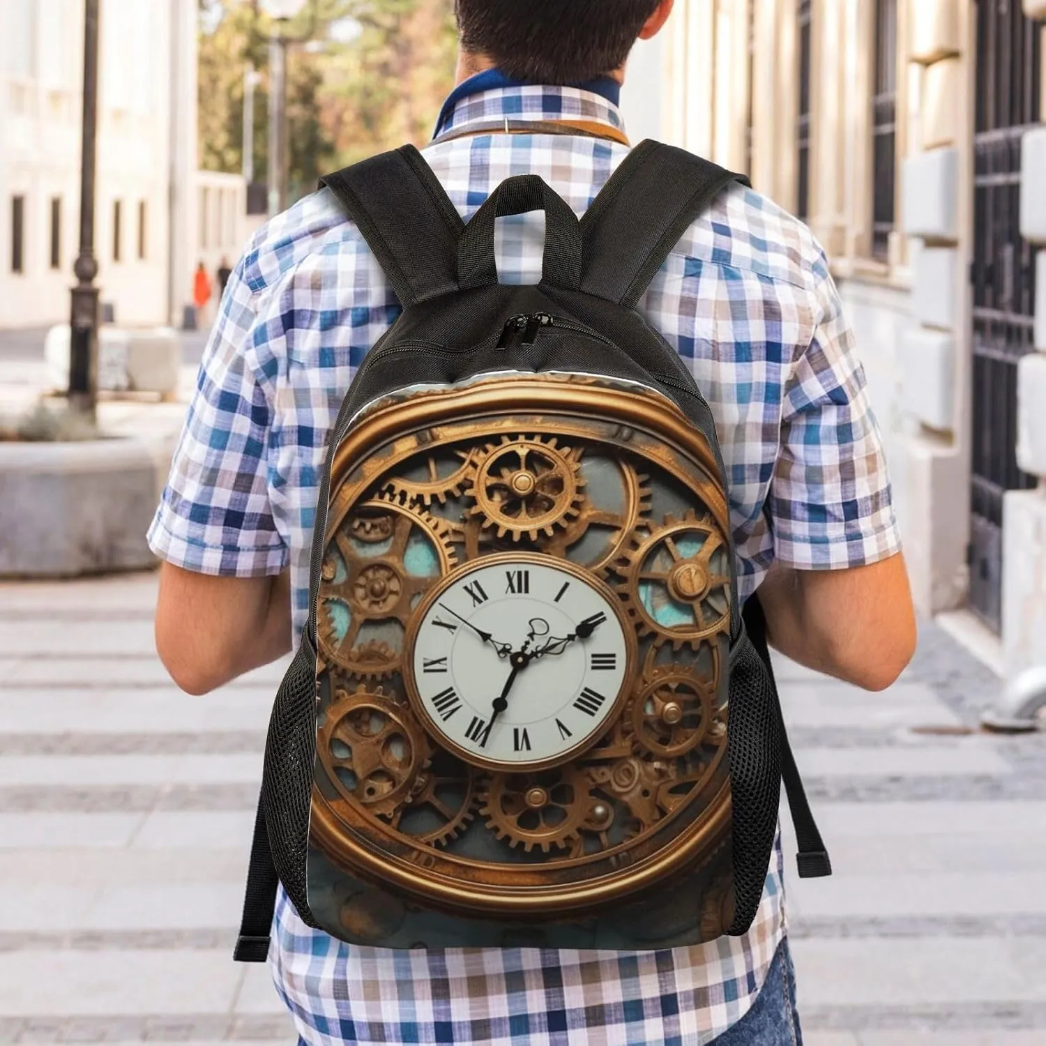 Travel Backpack for Women Men Lightweight 17 inch Laptop Bag Rusty Steampunk Clock Backpack Casual Daypack