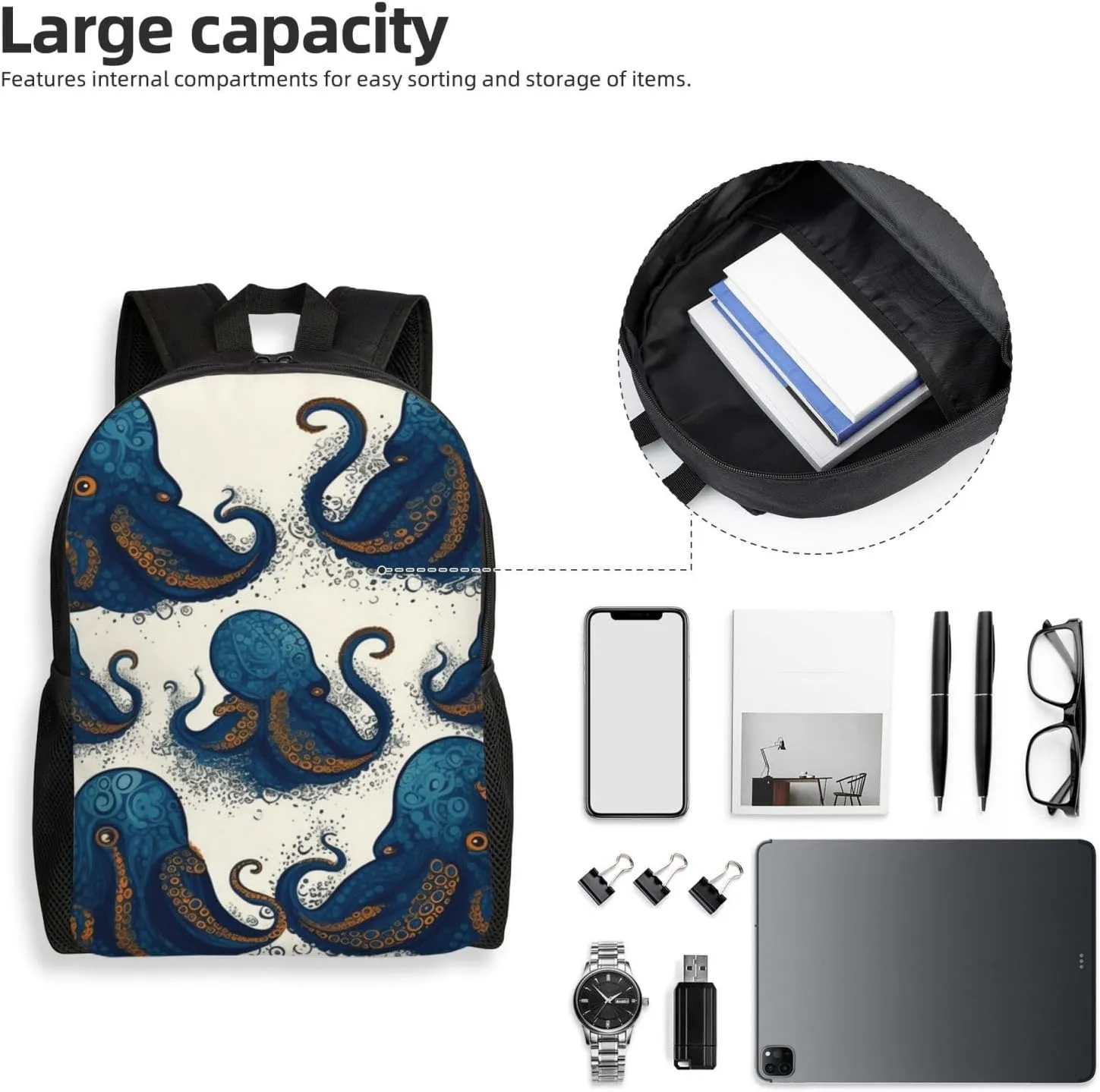 Travel Backpack for Women Men Lightweight 17 inch Laptop Bag Tentacles octopus Backpack Casual Daypack