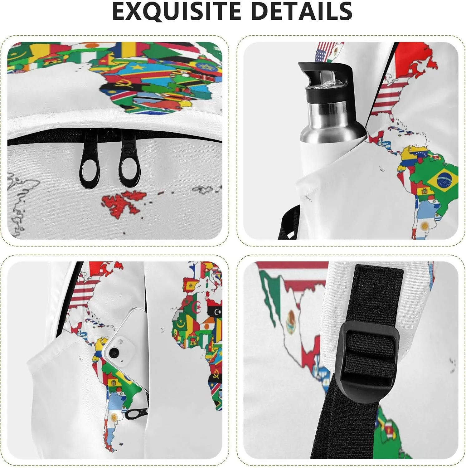 Travel Backpack Laptop Backpack College Computer Bag Gift National Flag World Map for Men & Women