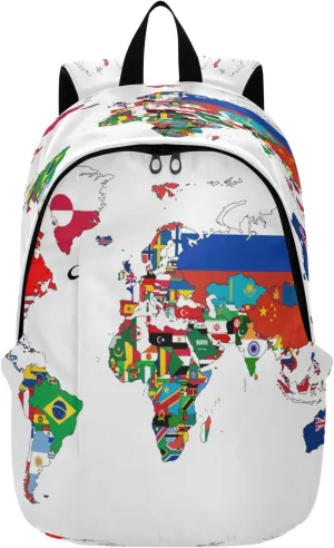 Travel Backpack Laptop Backpack College Computer Bag Gift National Flag World Map for Men & Women