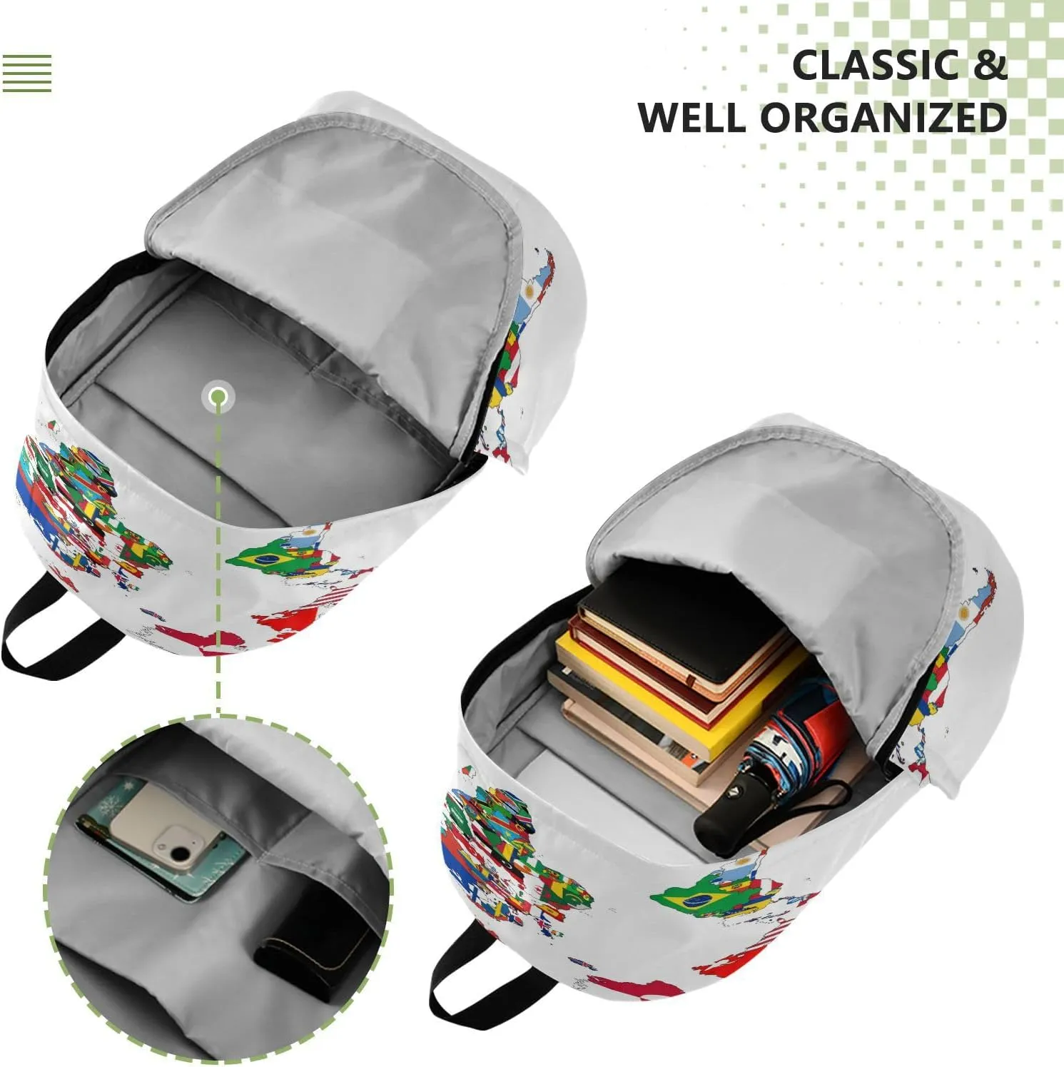 Travel Backpack Laptop Backpack College Computer Bag Gift National Flag World Map for Men & Women