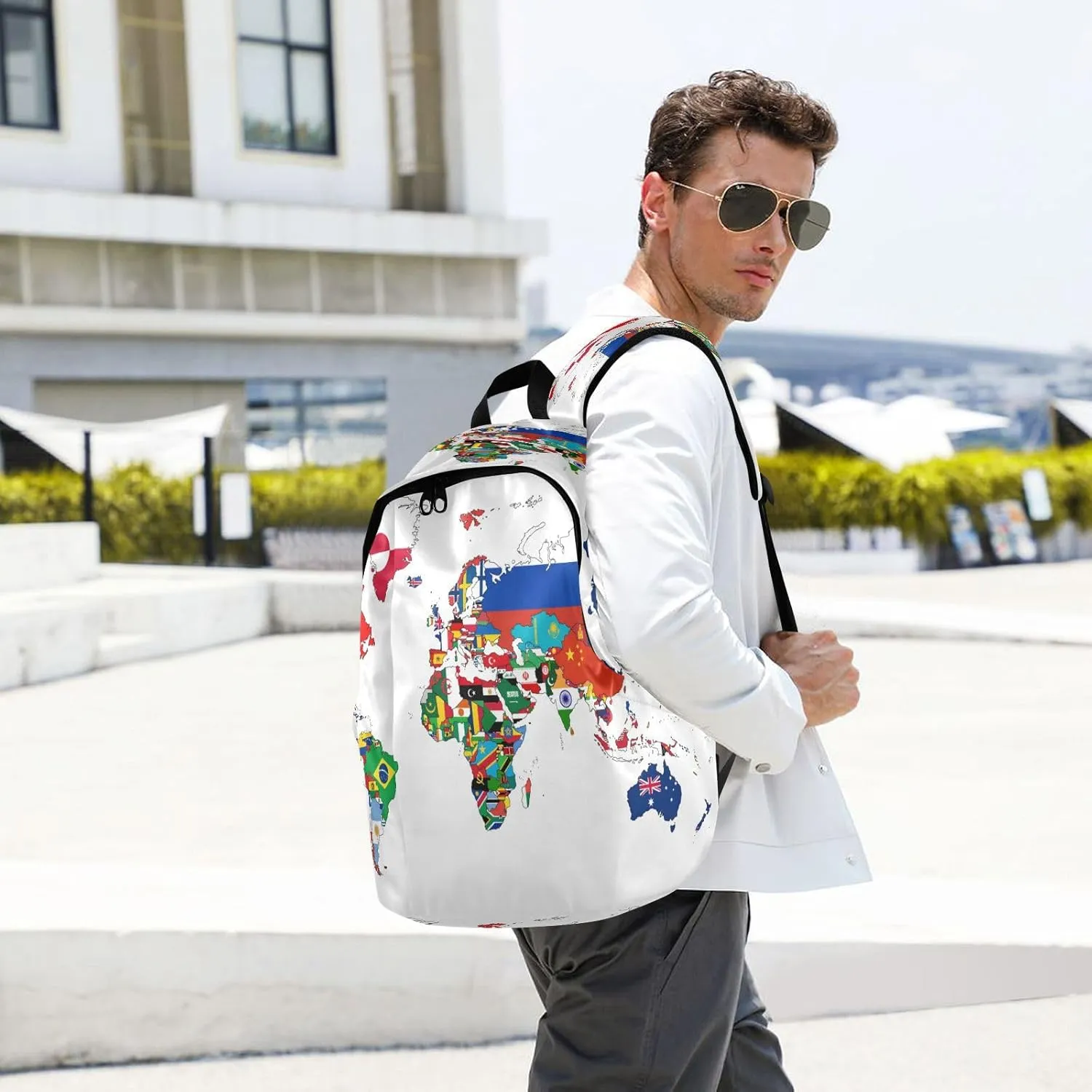Travel Backpack Laptop Backpack College Computer Bag Gift National Flag World Map for Men & Women