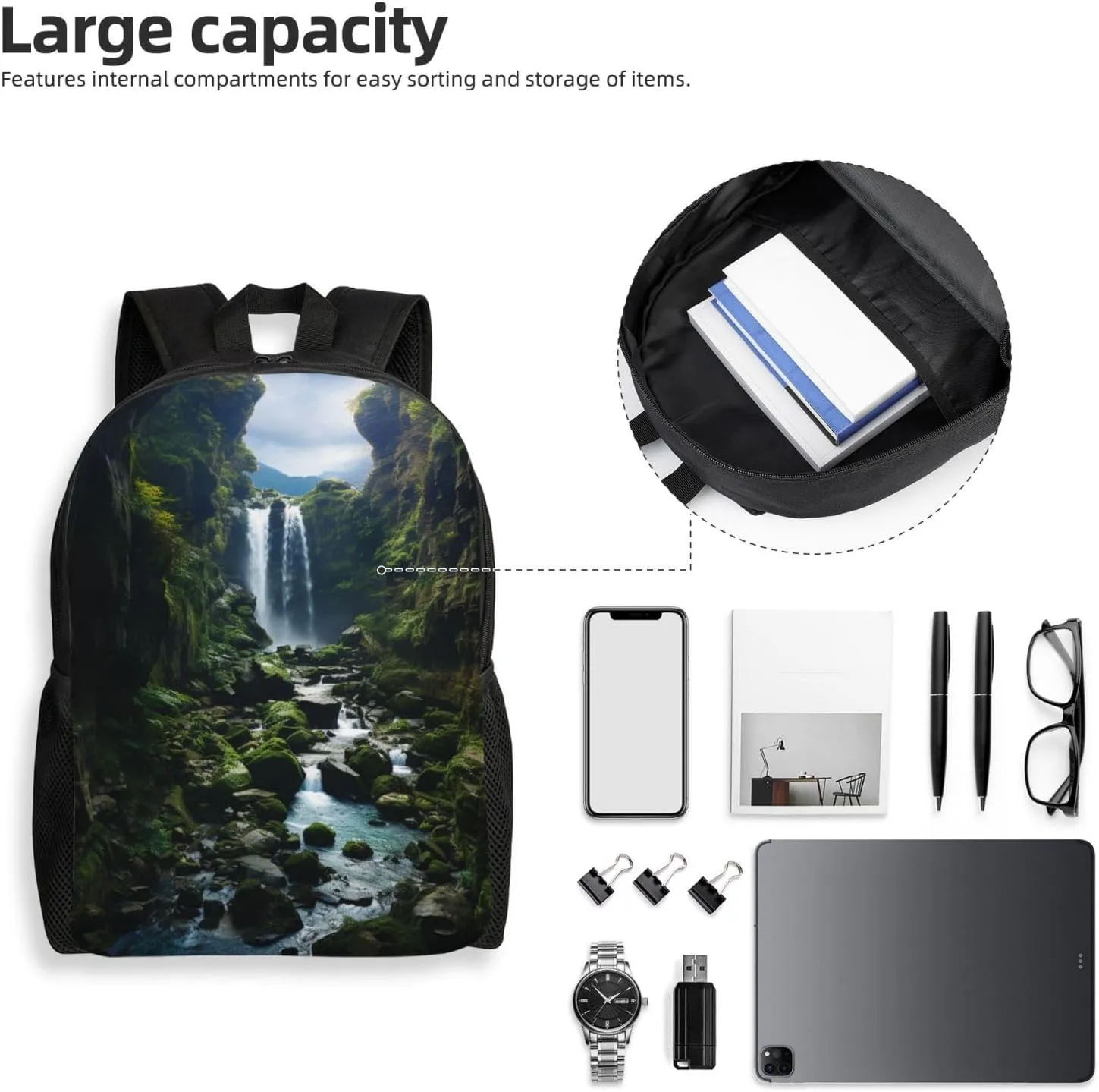 Travel Backpack Waterfall cliff Carry on Backpack Lightweight Business 16inches Laptop Backpack for Men Women