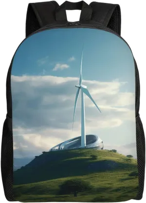 Travel Backpack Waterproof Laptop Backpack for Men Women Casual Daypack Wind Turbine Business Work Bag