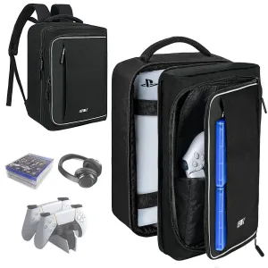 Travel Console Backpack Compatible with PS5/PS5 Pro,Protective Carrying Case Storage Bag Compatible with PlayStation5 Console,Controllers,Monitor,15.6”Laptop,Headset,Game discs,Charger &Accessories