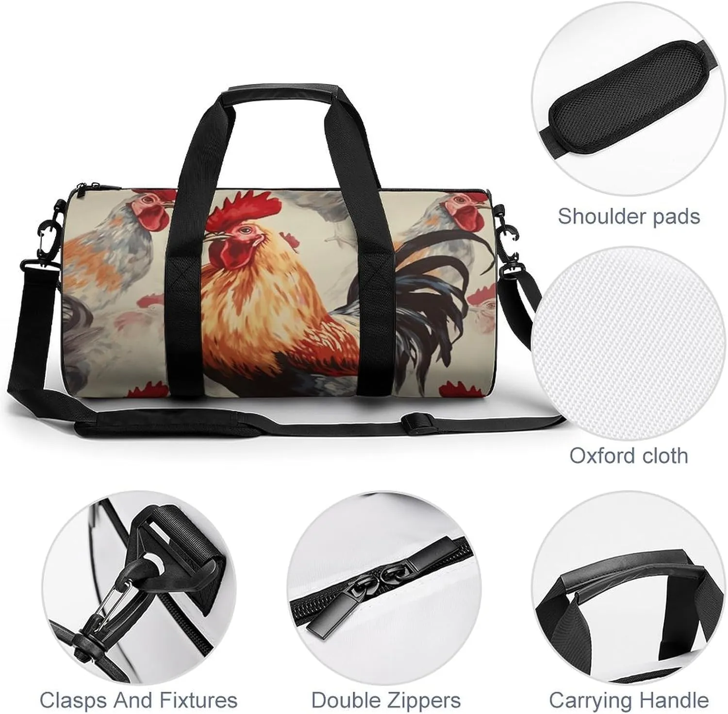 Travel Duffel Bag for Men And Women,Animal Art Chicken Painting Waterproof Sports Fitness Bag Portable Travel Duffel Bag
