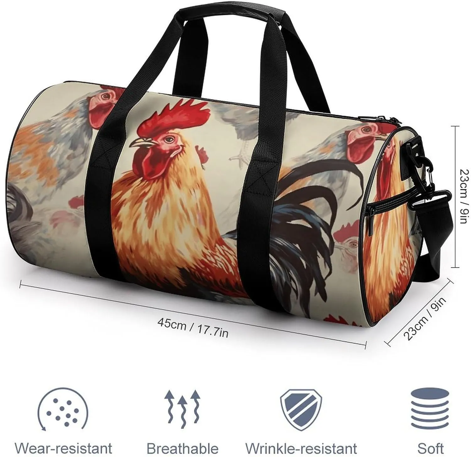 Travel Duffel Bag for Men And Women,Animal Art Chicken Painting Waterproof Sports Fitness Bag Portable Travel Duffel Bag