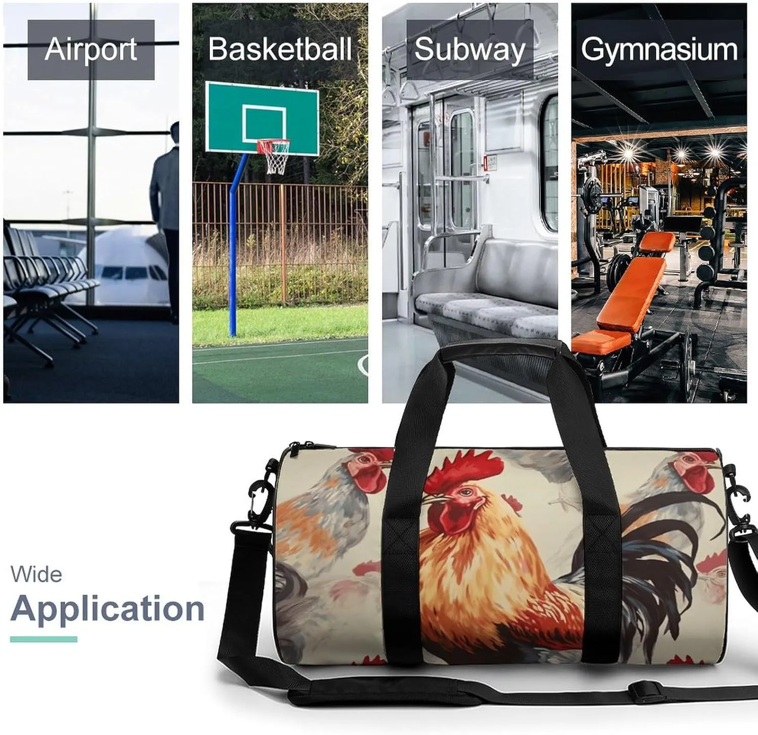 Travel Duffel Bag for Men And Women,Animal Art Chicken Painting Waterproof Sports Fitness Bag Portable Travel Duffel Bag
