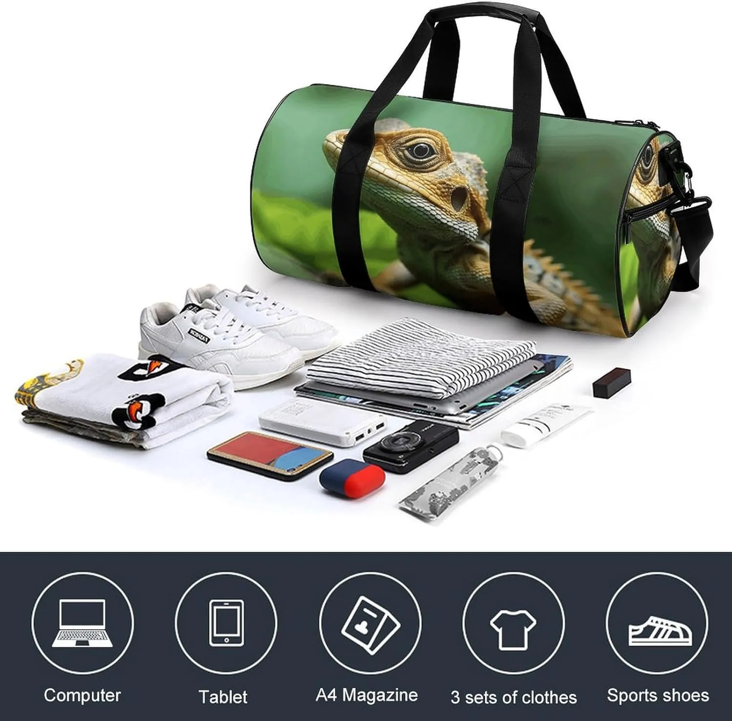 Travel Duffel Bag for Men And Women,Animal Lizard Waterproof Sports Fitness Bag Portable Travel Duffel Bag