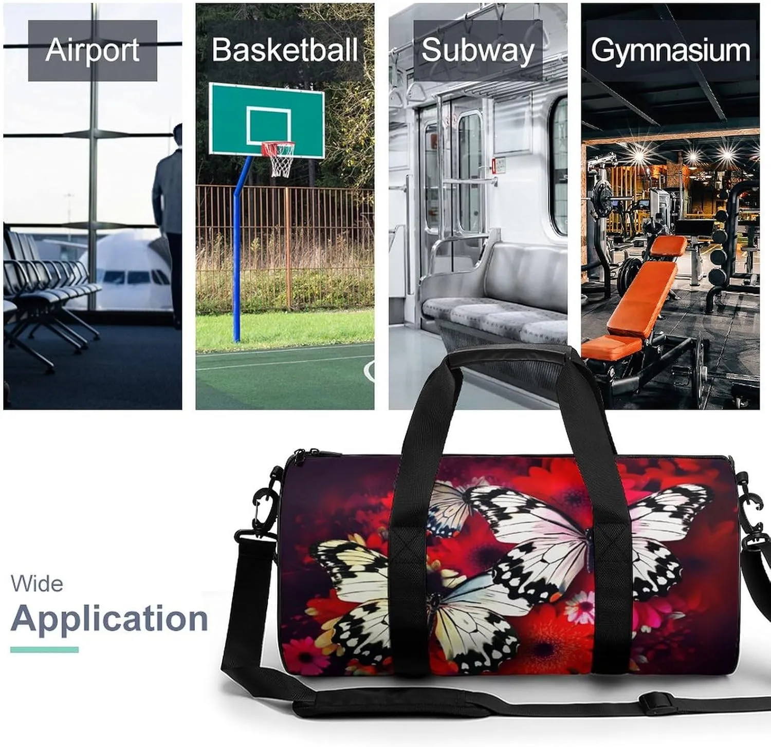 Travel Duffel Bag for Men And Women,Colorful Flowers Butterflies Waterproof Sports Fitness Bag Portable Travel Duffel Bag