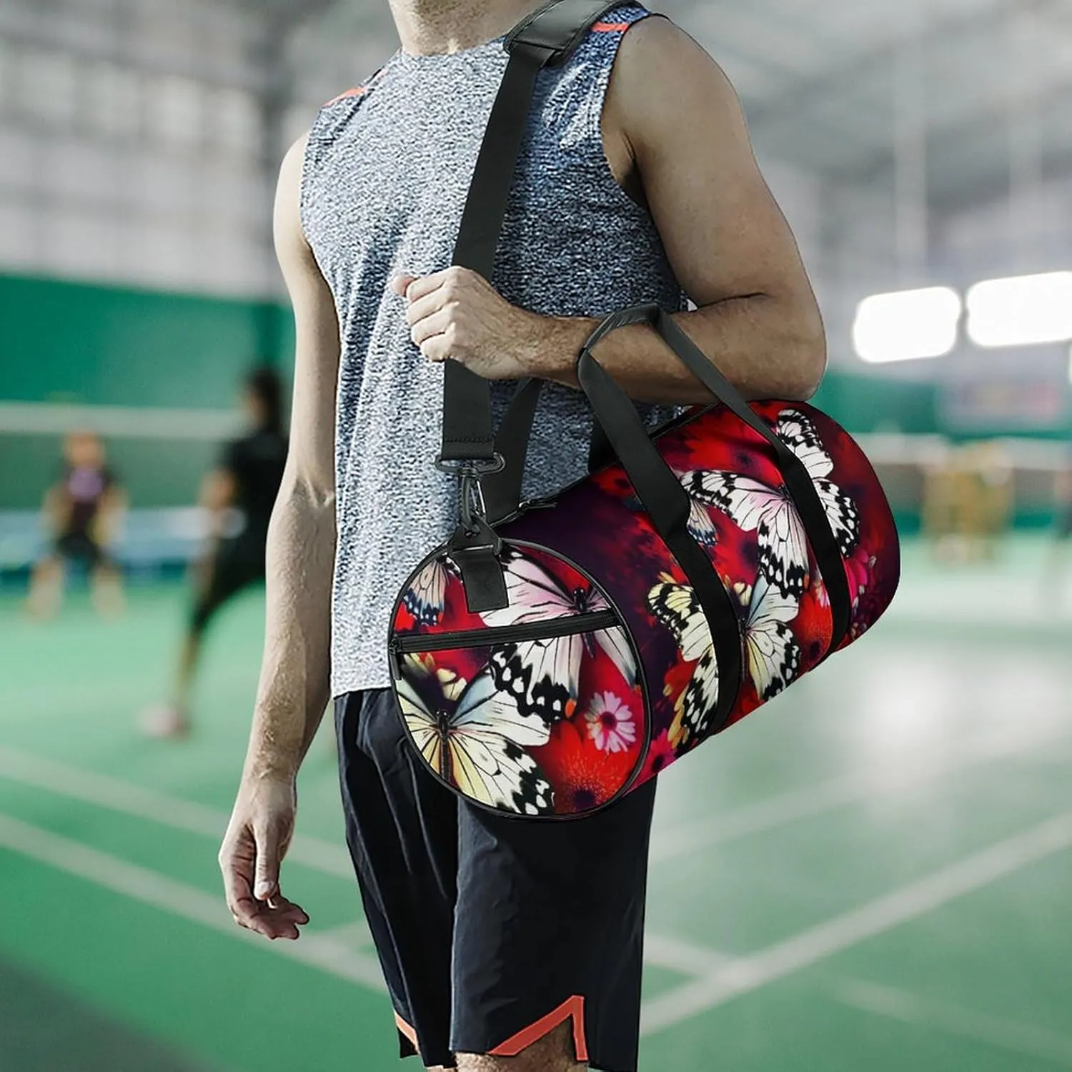 Travel Duffel Bag for Men And Women,Colorful Flowers Butterflies Waterproof Sports Fitness Bag Portable Travel Duffel Bag