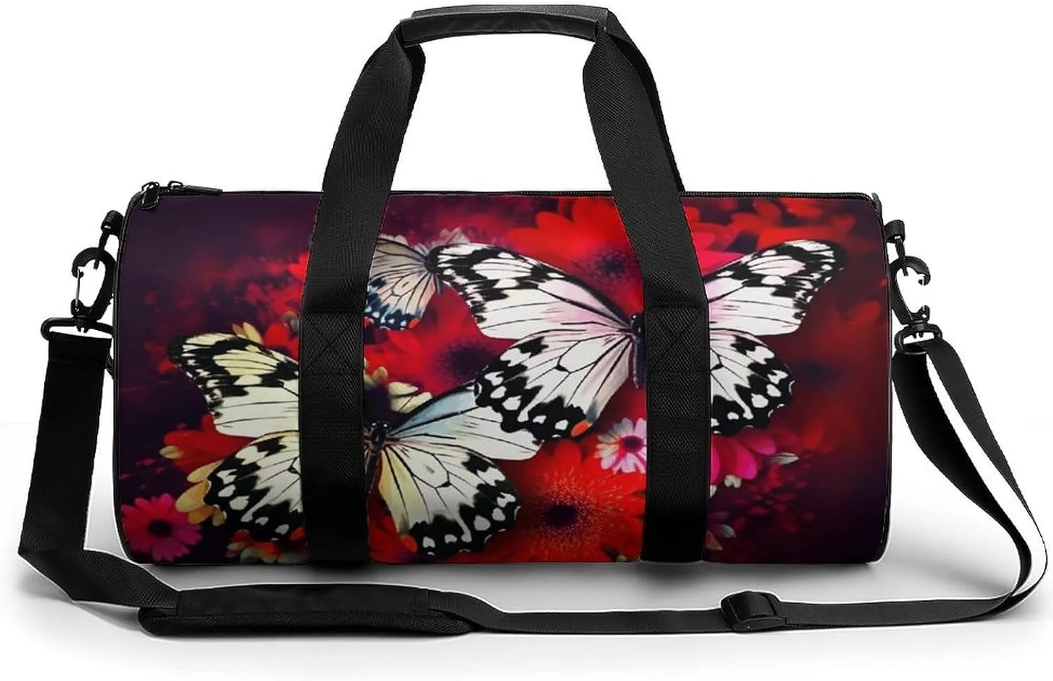 Travel Duffel Bag for Men And Women,Colorful Flowers Butterflies Waterproof Sports Fitness Bag Portable Travel Duffel Bag