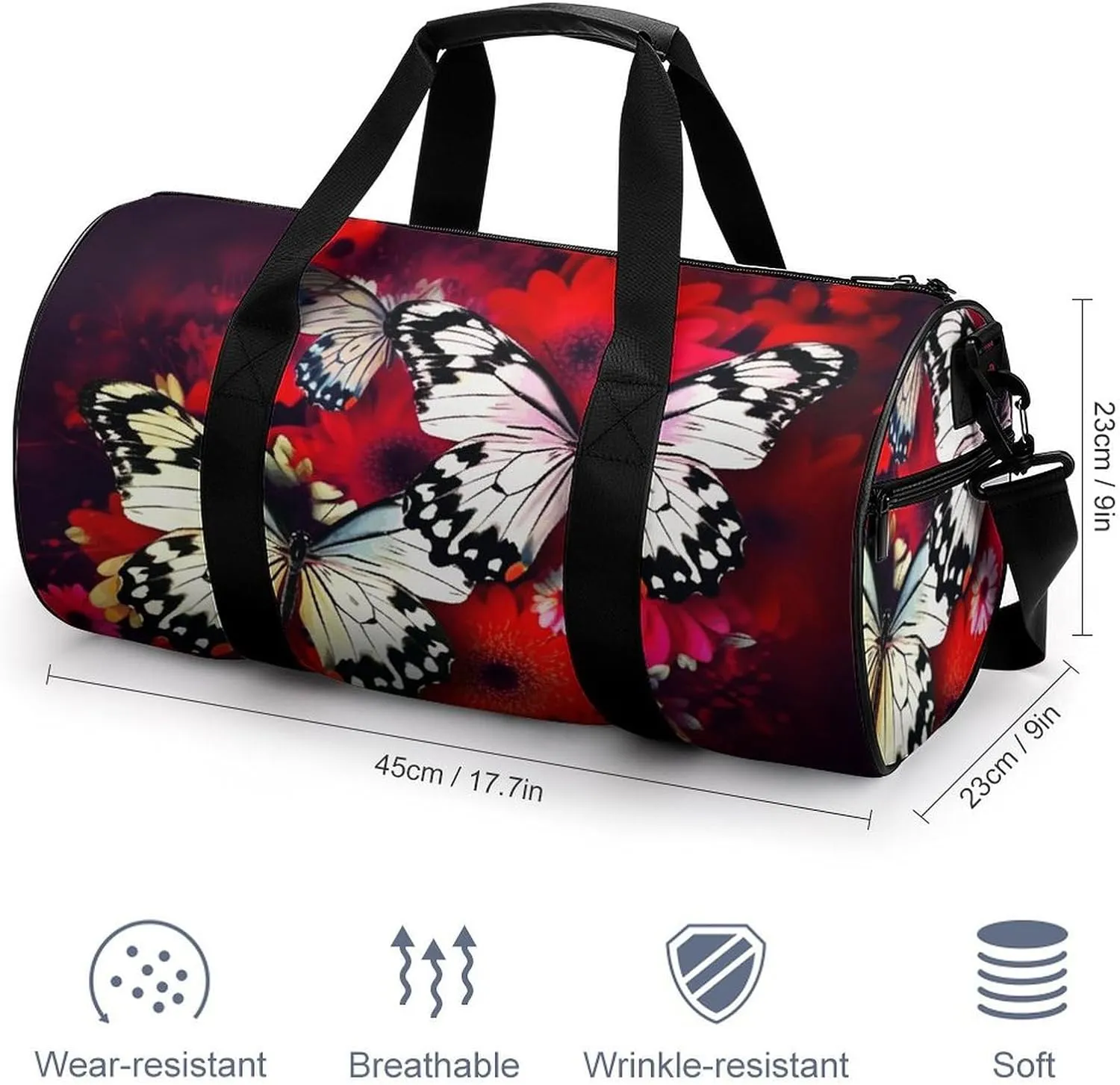 Travel Duffel Bag for Men And Women,Colorful Flowers Butterflies Waterproof Sports Fitness Bag Portable Travel Duffel Bag