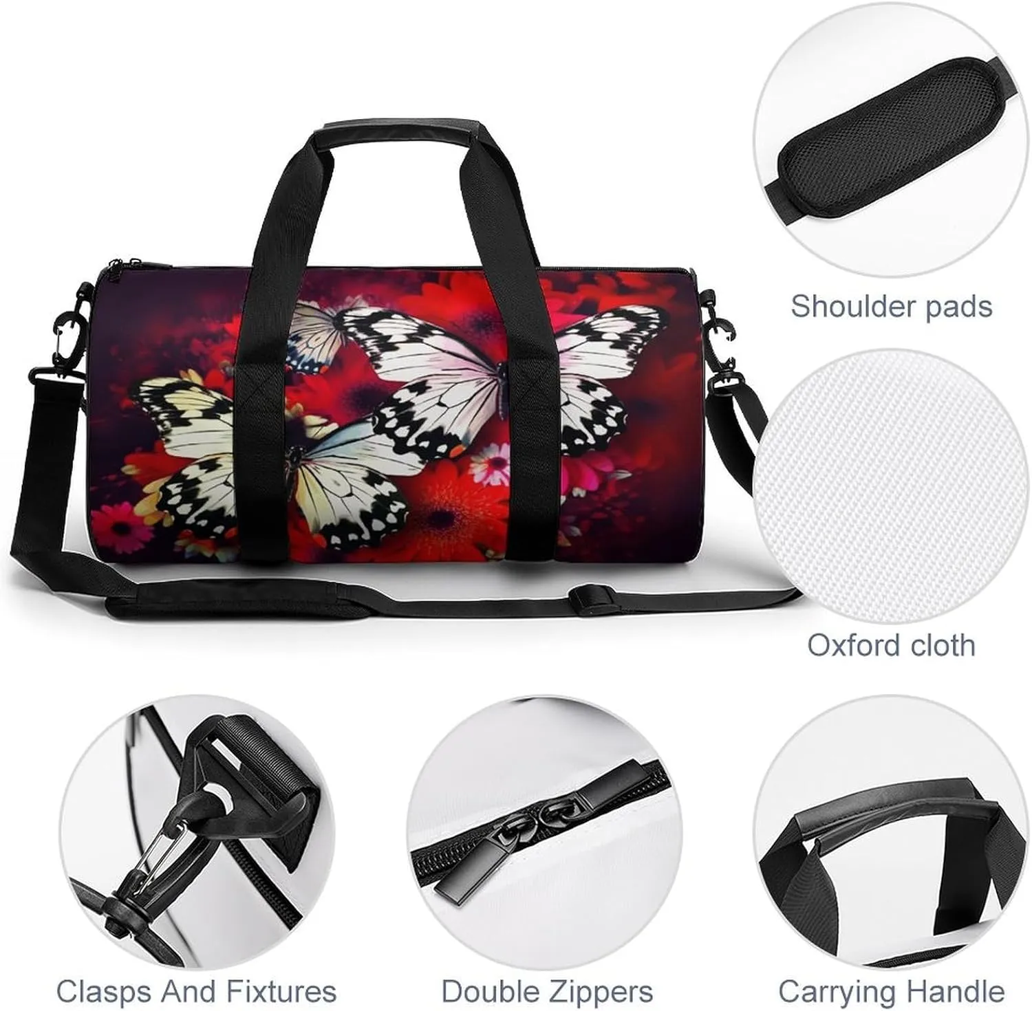 Travel Duffel Bag for Men And Women,Colorful Flowers Butterflies Waterproof Sports Fitness Bag Portable Travel Duffel Bag