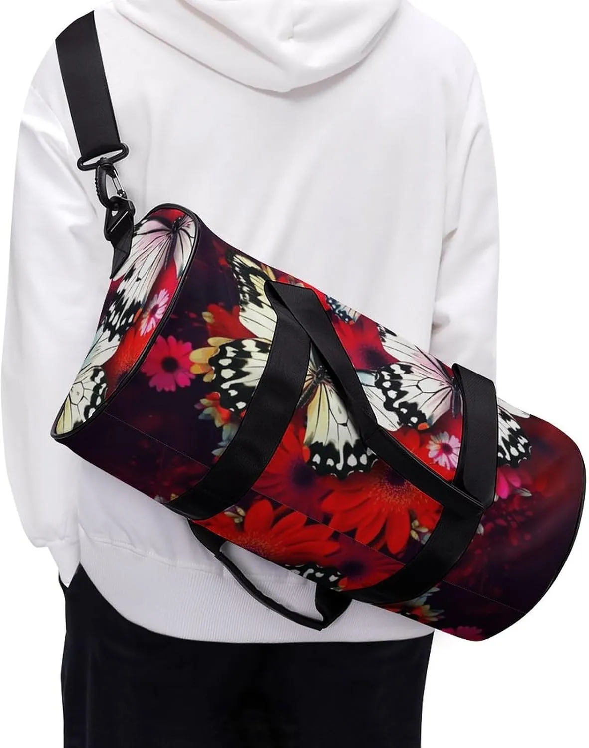 Travel Duffel Bag for Men And Women,Colorful Flowers Butterflies Waterproof Sports Fitness Bag Portable Travel Duffel Bag