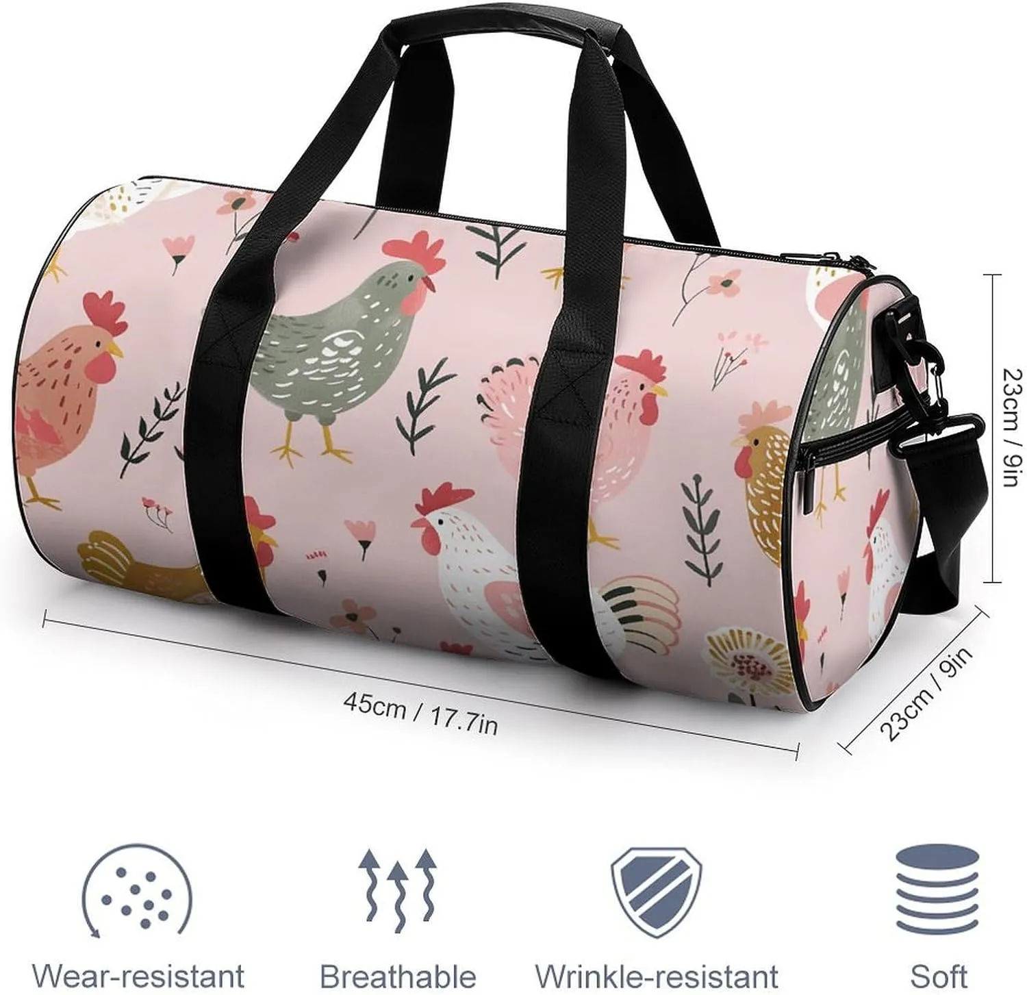 Travel Duffel Bag for Men And Women,Country Style Chicken Waterproof Sports Fitness Bag Portable Travel Duffel Bag