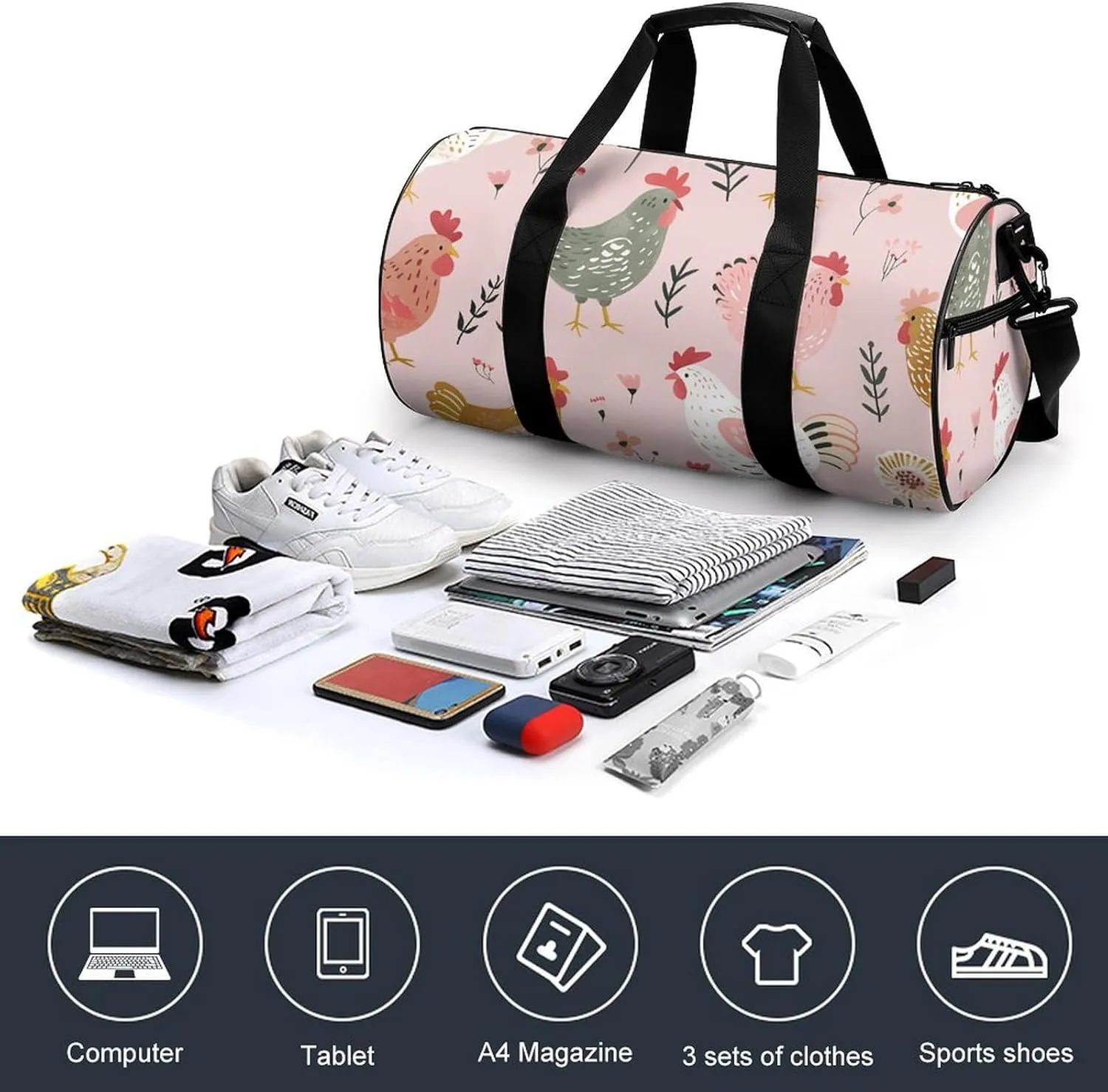 Travel Duffel Bag for Men And Women,Country Style Chicken Waterproof Sports Fitness Bag Portable Travel Duffel Bag