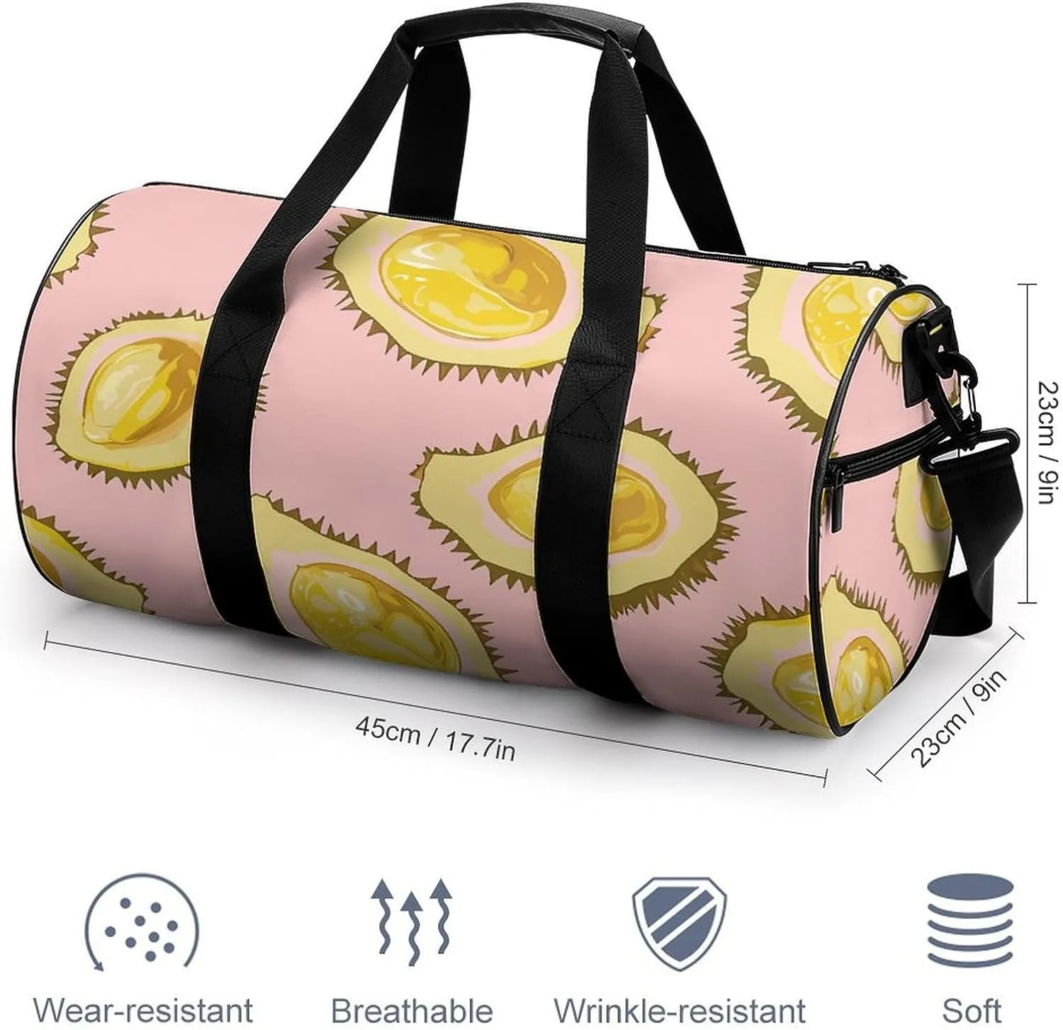 Travel Duffel Bag for Men And Women,Durian Cartoon Pattern Waterproof Sports Fitness Bag Portable Travel Duffel Bag