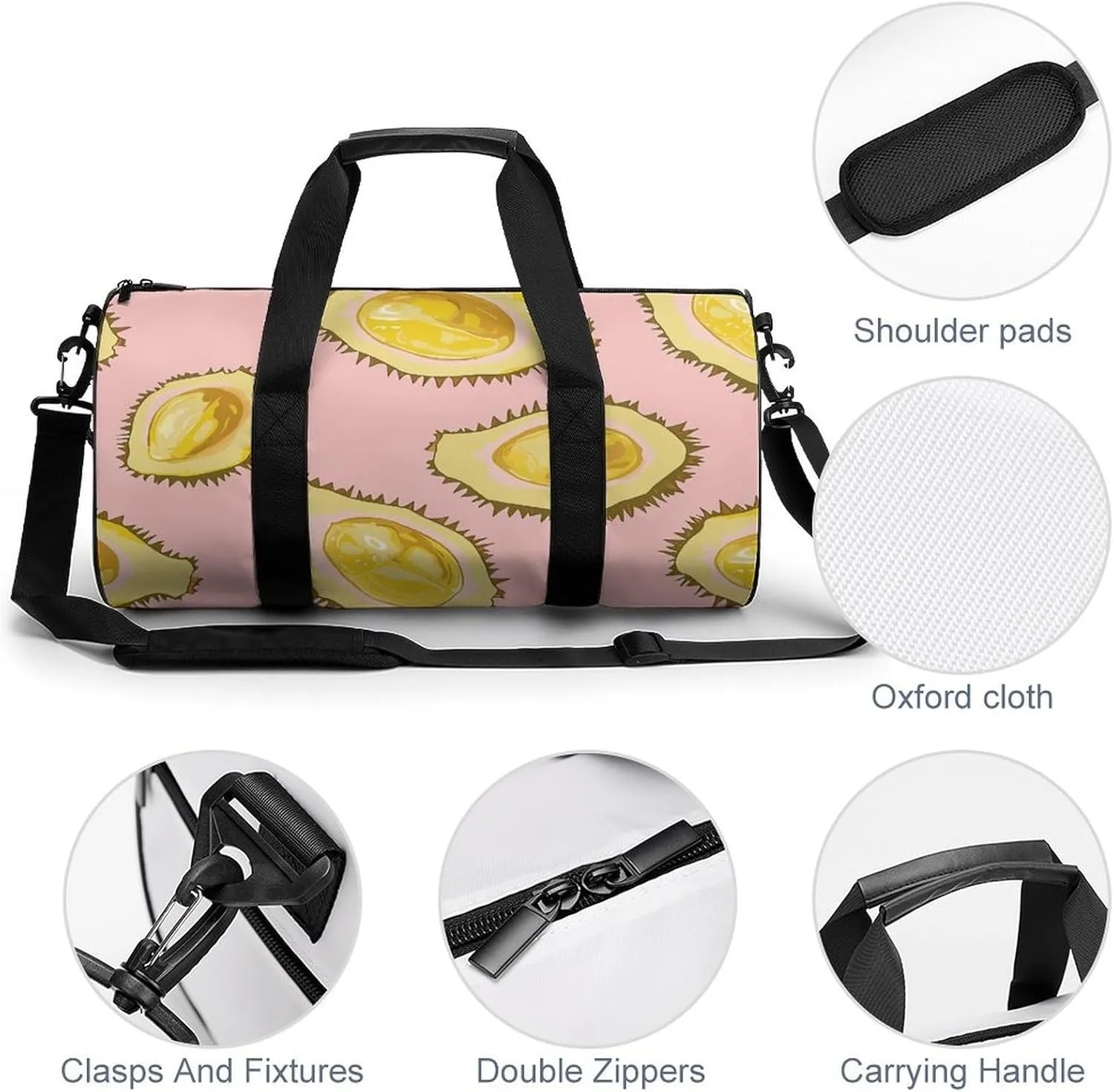 Travel Duffel Bag for Men And Women,Durian Cartoon Pattern Waterproof Sports Fitness Bag Portable Travel Duffel Bag