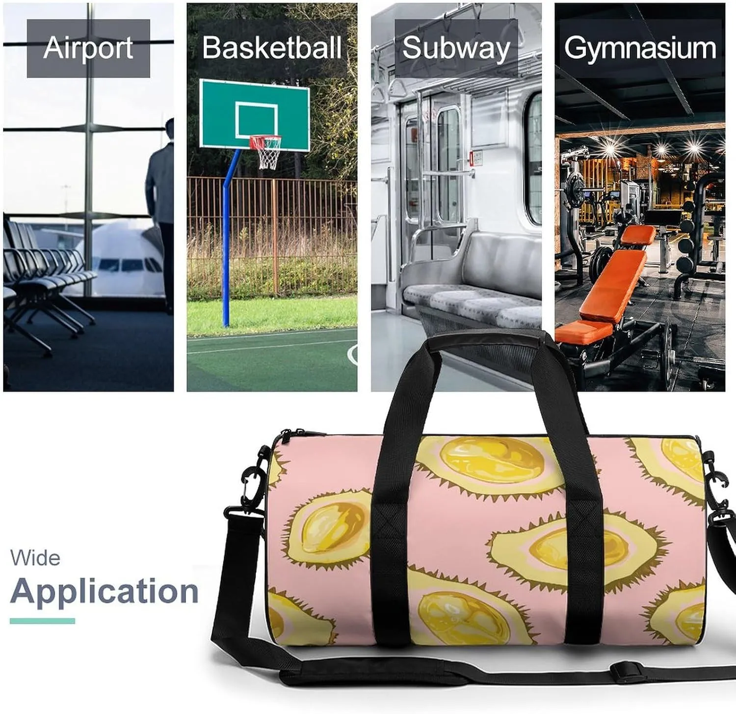 Travel Duffel Bag for Men And Women,Durian Cartoon Pattern Waterproof Sports Fitness Bag Portable Travel Duffel Bag