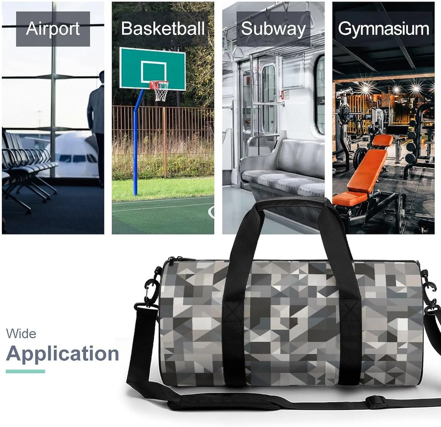 Travel Duffel Bag for Men And Women,Gray Style Pattern Waterproof Sports Fitness Bag Portable Travel Duffel Bag, 17.7in/9in/9in