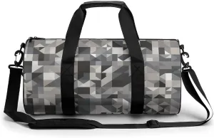 Travel Duffel Bag for Men And Women,Gray Style Pattern Waterproof Sports Fitness Bag Portable Travel Duffel Bag, 17.7in/9in/9in