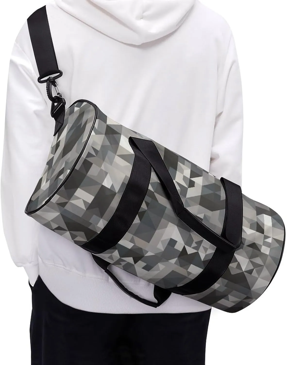 Travel Duffel Bag for Men And Women,Gray Style Pattern Waterproof Sports Fitness Bag Portable Travel Duffel Bag, 17.7in/9in/9in
