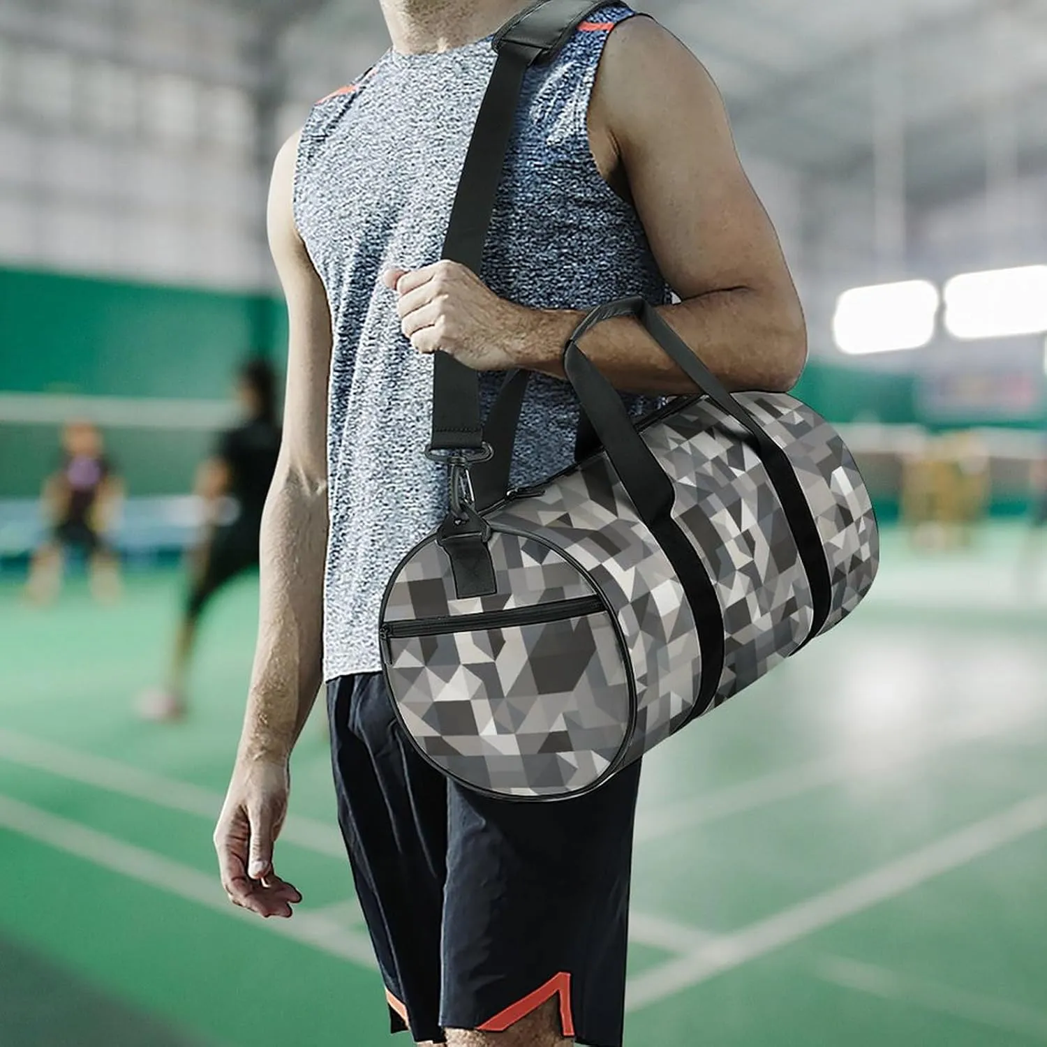 Travel Duffel Bag for Men And Women,Gray Style Pattern Waterproof Sports Fitness Bag Portable Travel Duffel Bag, 17.7in/9in/9in