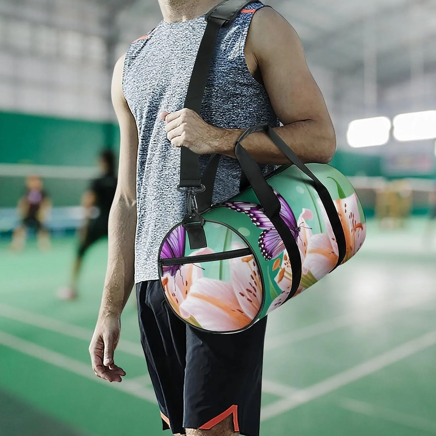 Travel Duffel Bag for Men And Women,Lilies And Butterfly Waterproof Sports Fitness Bag Portable Travel Duffel Bag