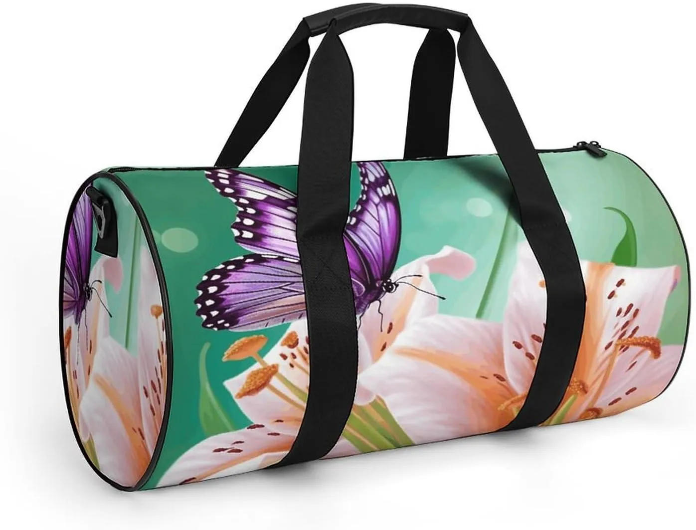 Travel Duffel Bag for Men And Women,Lilies And Butterfly Waterproof Sports Fitness Bag Portable Travel Duffel Bag