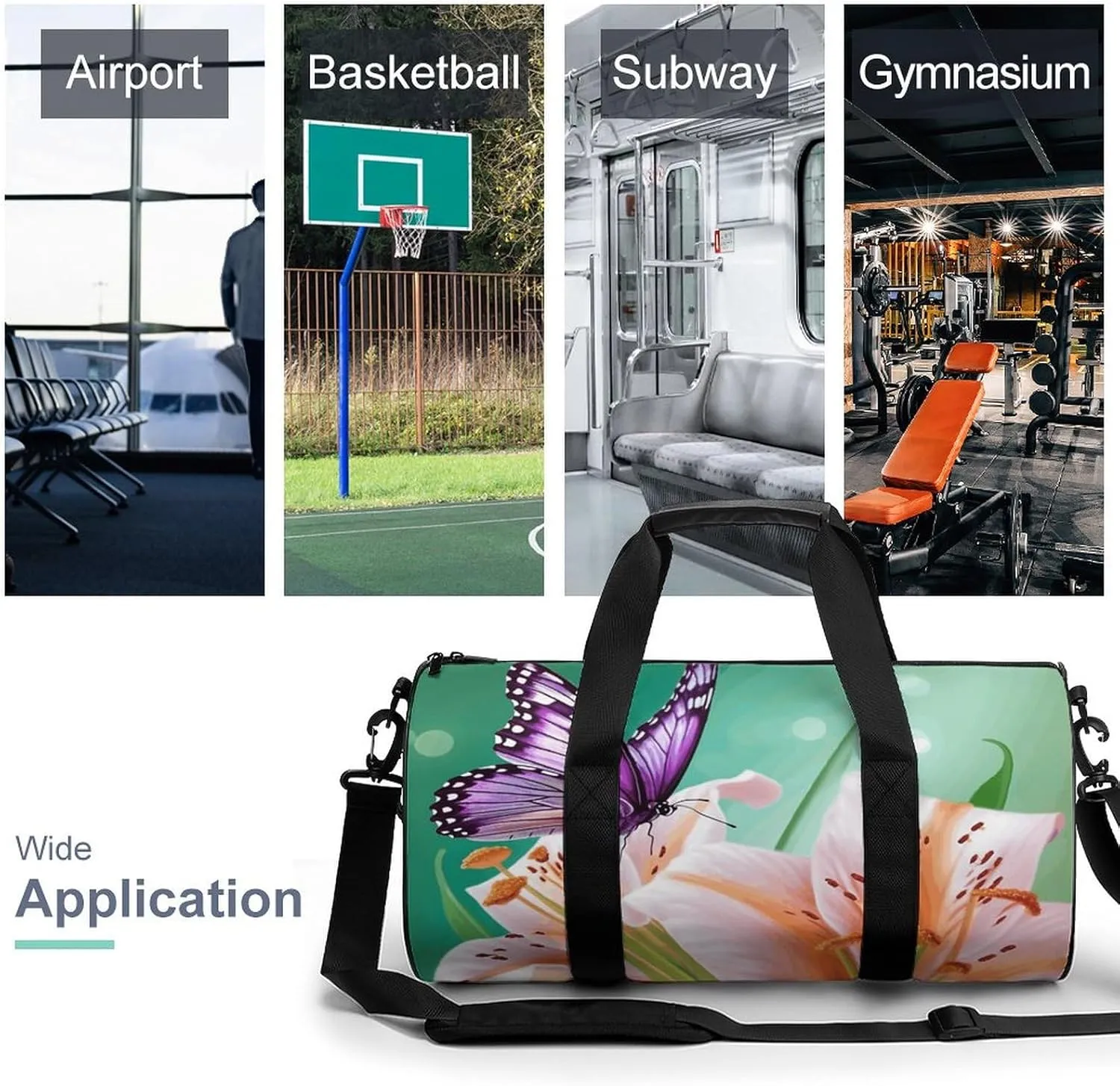 Travel Duffel Bag for Men And Women,Lilies And Butterfly Waterproof Sports Fitness Bag Portable Travel Duffel Bag
