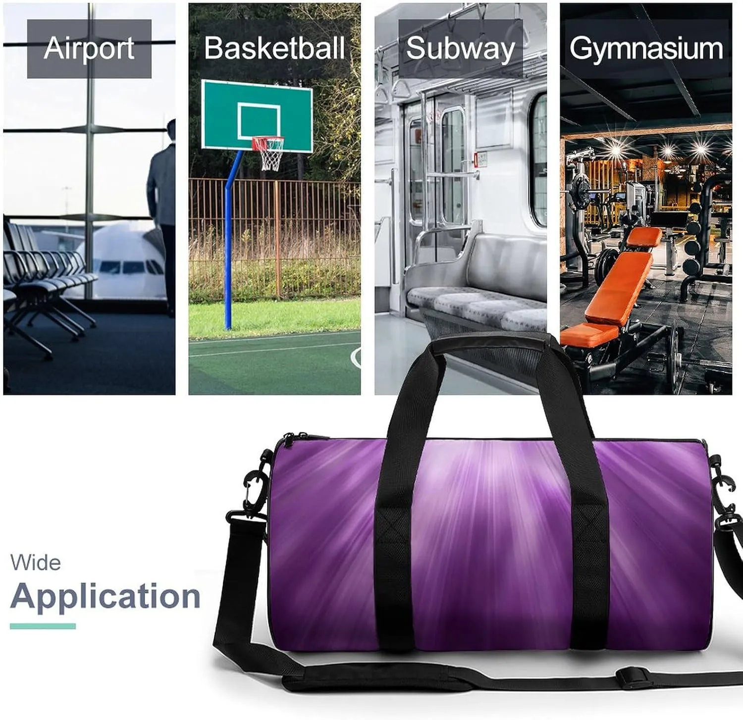 Travel Duffel Bag for Men And Women,Purple with Light Waterproof Sports Fitness Bag Portable Travel Duffel Bag