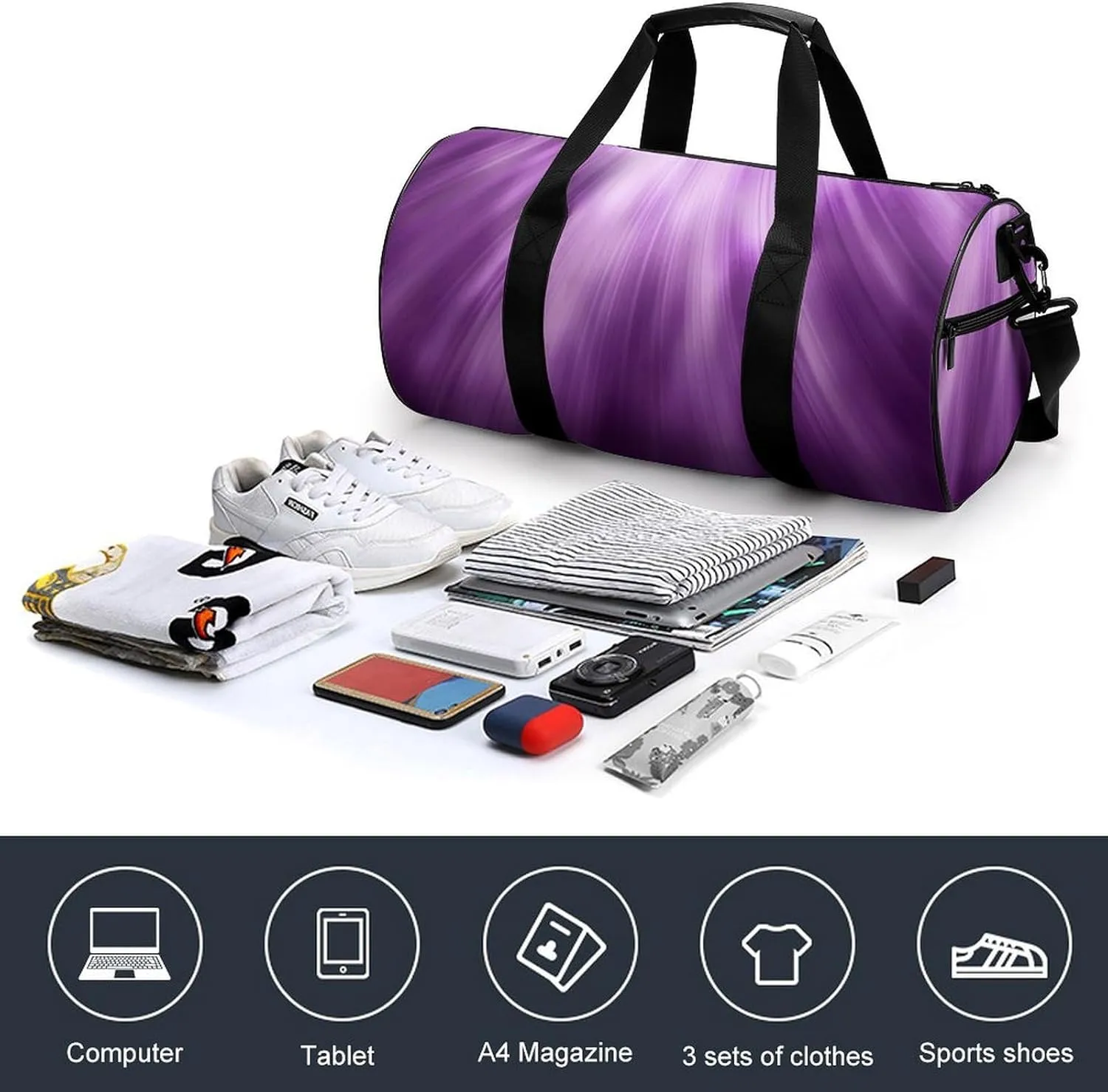 Travel Duffel Bag for Men And Women,Purple with Light Waterproof Sports Fitness Bag Portable Travel Duffel Bag