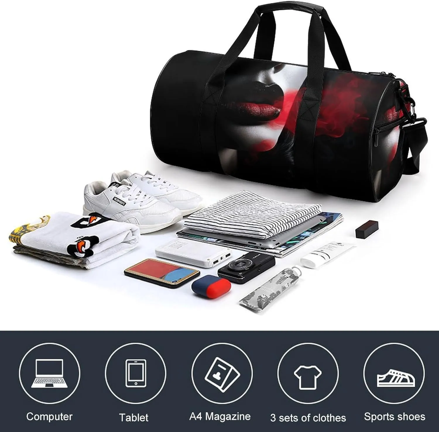 Travel Duffel Bag for Men And Women,Spit Out Red Smoke Waterproof Sports Fitness Bag Portable Travel Duffel Bag, 17.7in/9in/9in