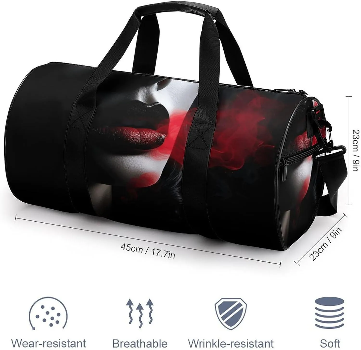 Travel Duffel Bag for Men And Women,Spit Out Red Smoke Waterproof Sports Fitness Bag Portable Travel Duffel Bag, 17.7in/9in/9in