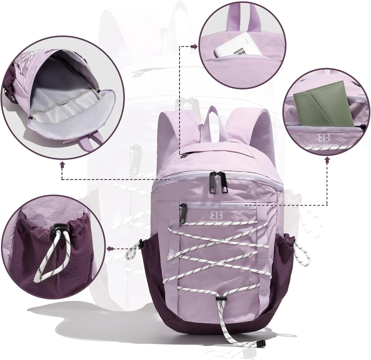 Travel Hiking Backpack for Women,Cycling bag,Lightweight,Waterproof,Outdoor Sport,Leisure,Gym,Camping,Casual Bag,Small 20L. (Purple)