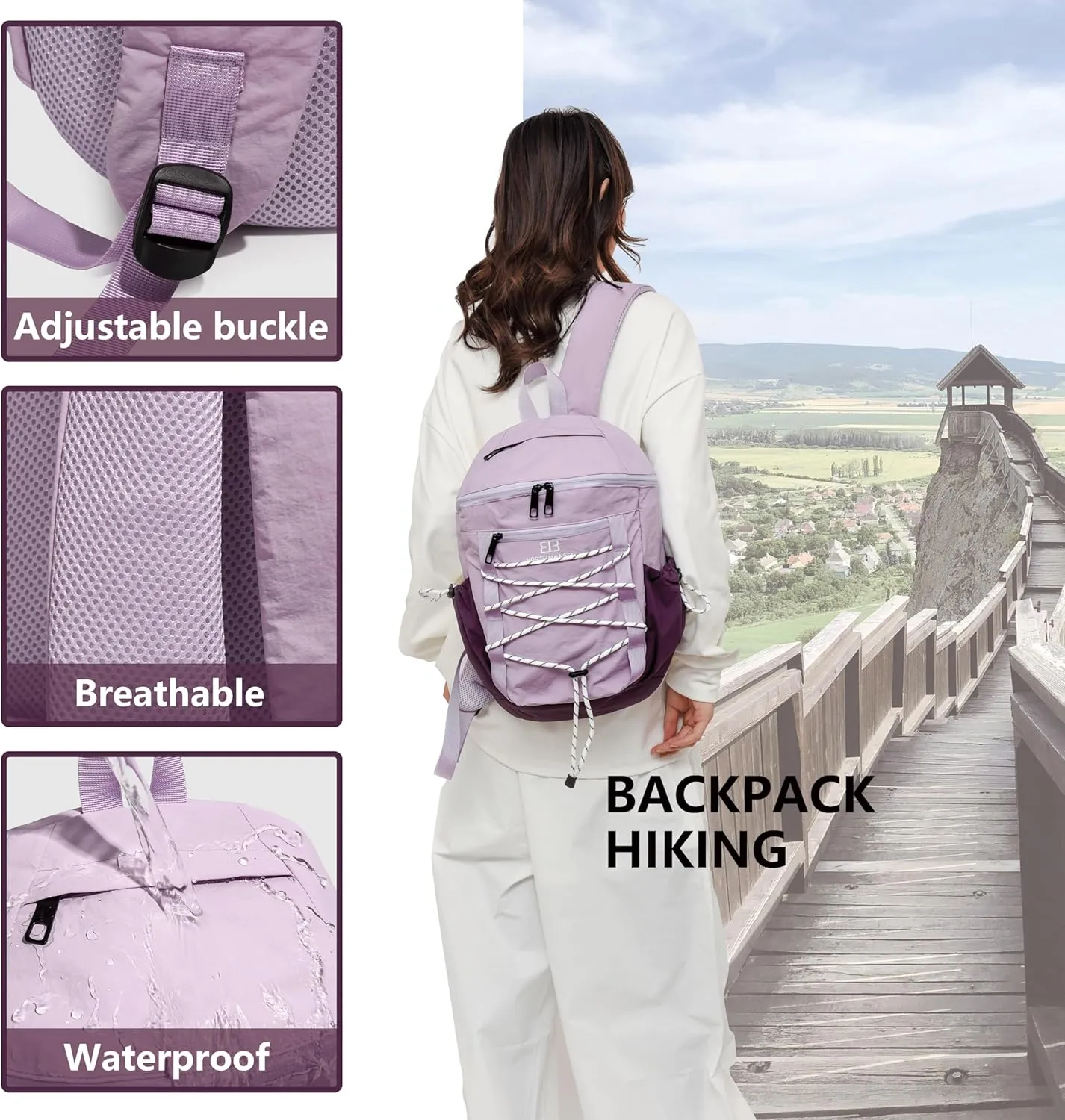 Travel Hiking Backpack for Women,Cycling bag,Lightweight,Waterproof,Outdoor Sport,Leisure,Gym,Camping,Casual Bag,Small 20L. (Purple)