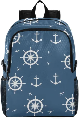 Travel Hiking Daypack Foldable Packable Backpack Blue Nautical Pattern Waterproof Lightweight Casual Rucksuck for Men Women