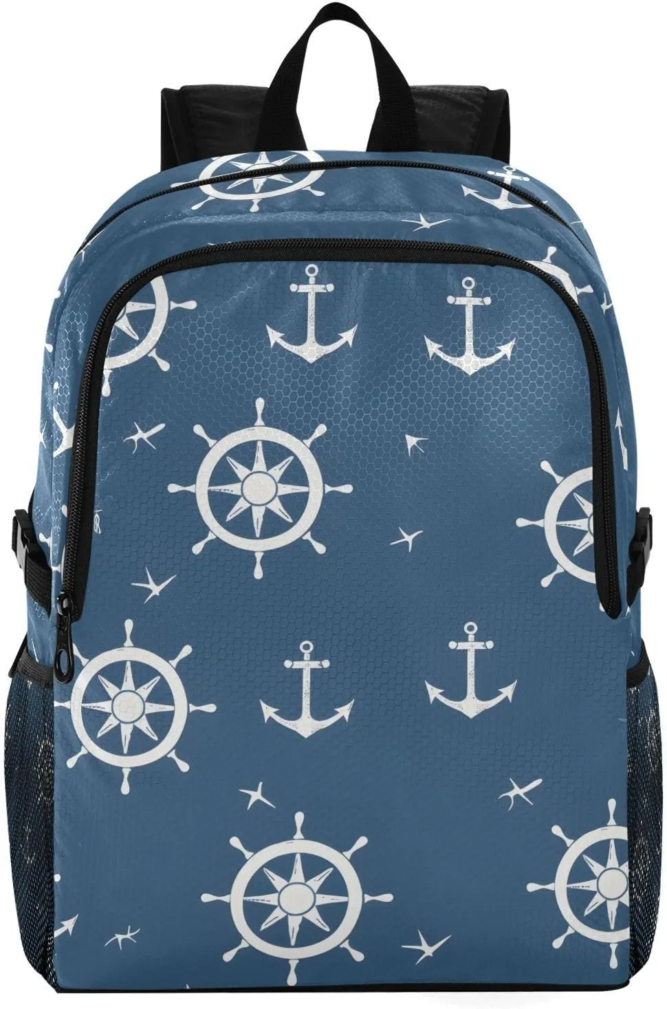 Travel Hiking Daypack Foldable Packable Backpack Blue Nautical Pattern Waterproof Lightweight Casual Rucksuck for Men Women