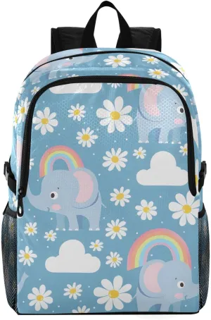 Travel Hiking Daypack Foldable Packable Backpack Cute Little Elephant Rainbow Waterproof Lightweight Casual Rucksuck for Men Women