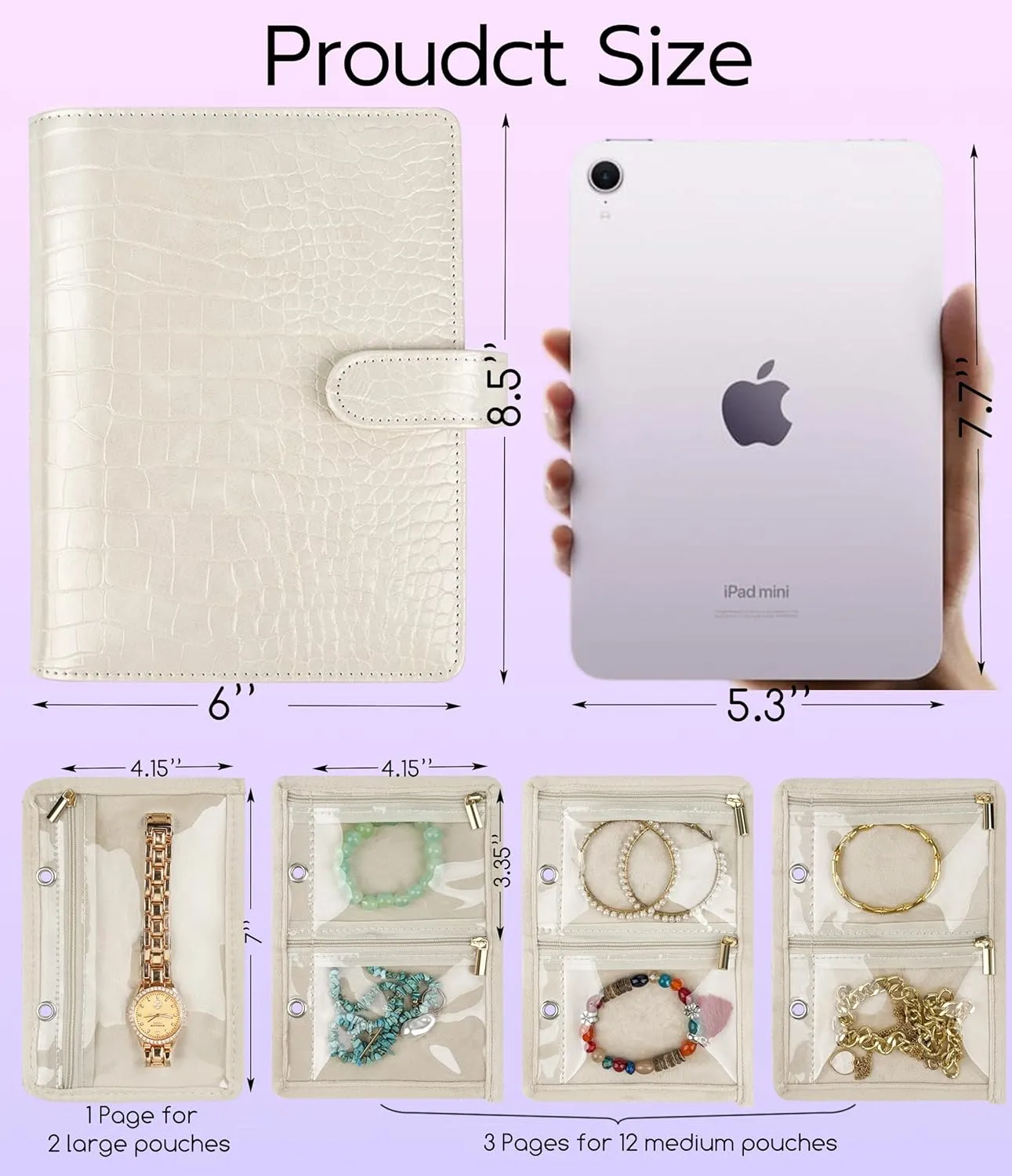 Travel Jewelry Organizer Case,Small Jewelry Bags Jewelry Storage Book Ring Binder with Clear Zipper Velvet Pouch for Traveling