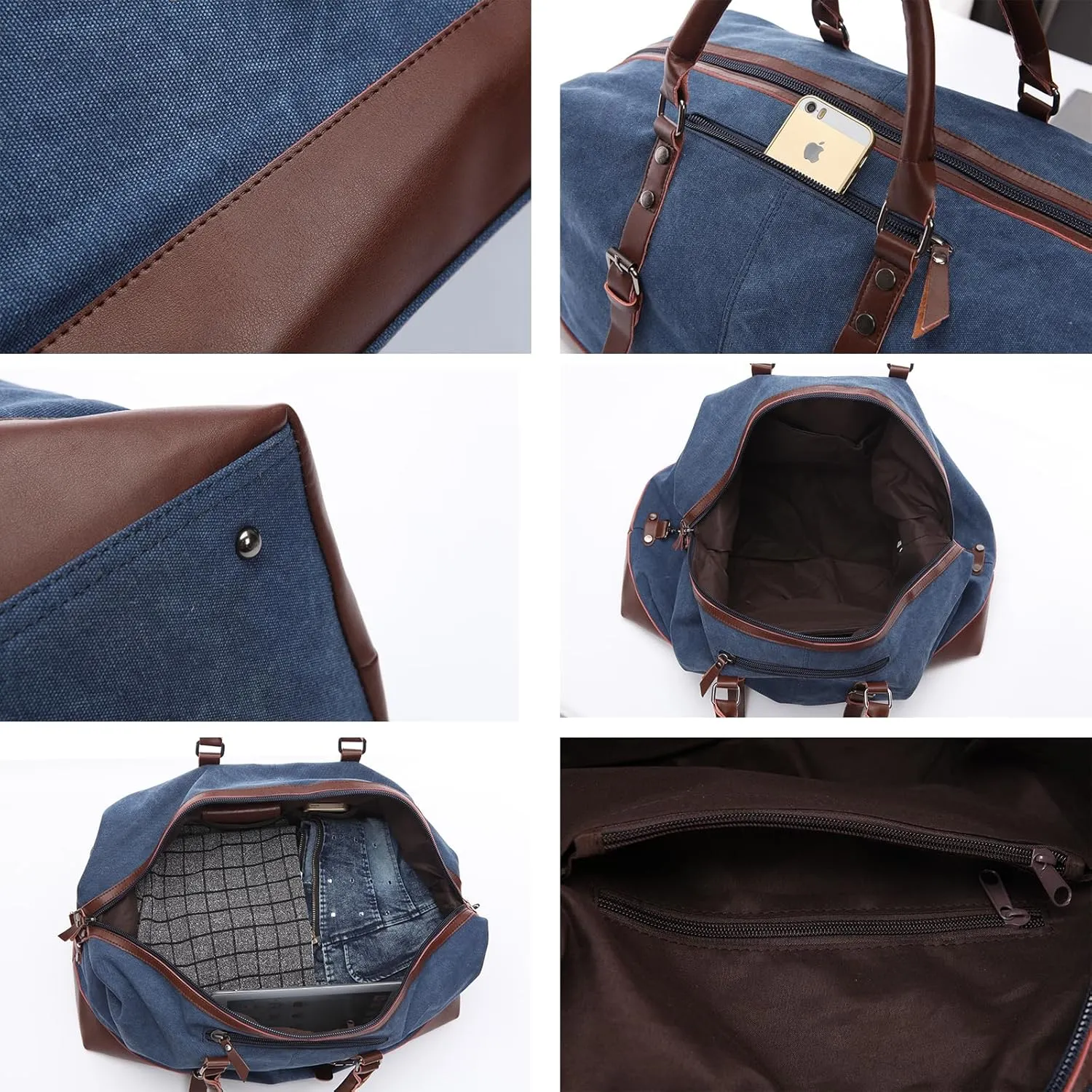 Travel luggage bag, canvas leather luggage bag upgrade, overnight weekend carry bag, business travel, sports outdoor leisure (green)