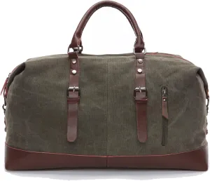 Travel luggage bag, canvas leather luggage bag upgrade, overnight weekend carry bag, business travel, sports outdoor leisure (green)