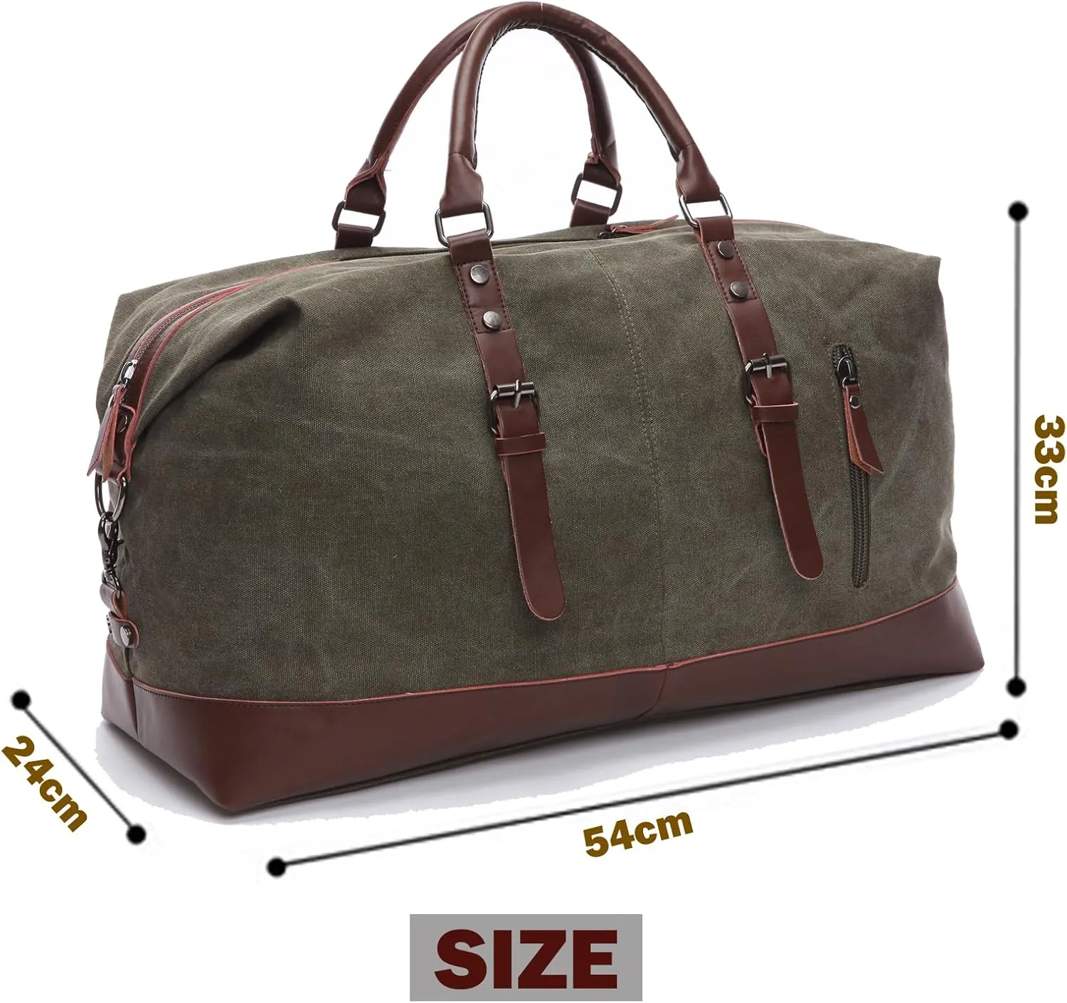 Travel luggage bag, canvas leather luggage bag upgrade, overnight weekend carry bag, business travel, sports outdoor leisure (green)