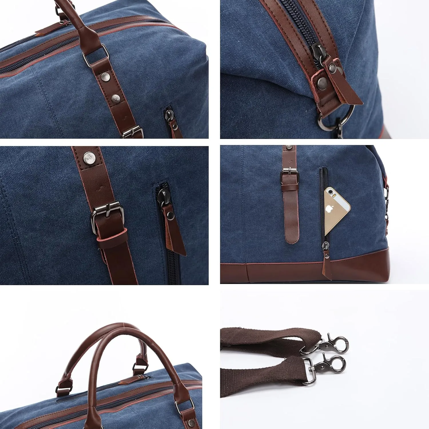Travel luggage bag, canvas leather luggage bag upgrade, overnight weekend carry bag, business travel, sports outdoor leisure (green)