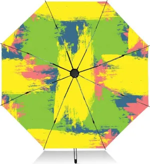 Travel Umbrella for Rain Windproof Colorful grunge Rough brush smears Automatic Cute Portable Compact Umbrella for Women Purse Backpack Car Black Sun UV Protection